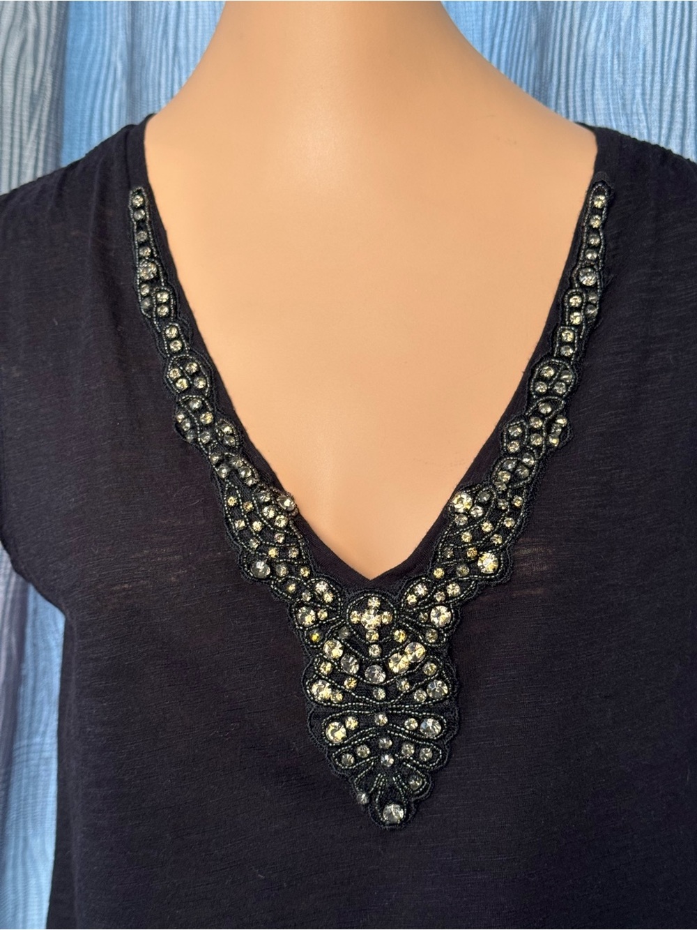 RACHEL Rachel Roy Women's Black Embellished V-Neck Top